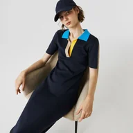 Sukienki - Lacoste Damska Długa Dwukolorowa Sukienka Sweterkowa Z Dzianiny Bawełnianej Z Kołnierzem Polo - miniaturka - grafika 1