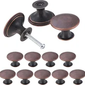 Zawiasy, okucia i inne akcesoria - Komplet 12 uchwytów do szuflad, uchwyty kuchenne vintage, okrągłe uchwyty meblowe, 30 mm, brąz czerwony - miniaturka - grafika 1