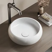 Umywalki - EMKE Okrągła Umywalka nablatowa 36x36x12 cm, Umywalka ceramiczna łazienkowa, montaż nablatowy, brylantowa biel - miniaturka - grafika 1