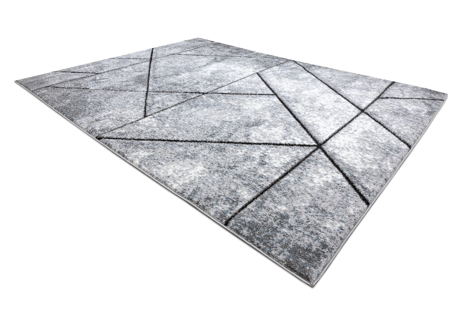 Dywan nowoczesny COZY 8872 Wall, geometryczny, trójkąty - Strukturalny, dwa poziomy runa szary / niebieski 140x190 cm