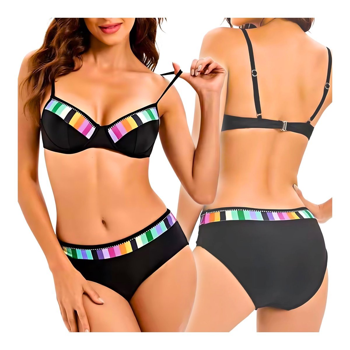 Strój kąpielowy dwuczęściowy komplet damski czarny usztywniany kostium XXL