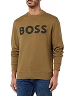 Bluzy męskie - BOSS Męska bluza WeBasicCrew Relaxed-Fit z bawełny Terry z gumowanym nadrukiem logo, Open Beige280, L - miniaturka - grafika 1