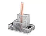 Przyborniki na biurko - Przybornik na biurko 4 przegrody siatka srebrny typ 8249-S Z3318 - miniaturka - grafika 1
