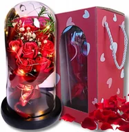 Sztuczne kwiaty - WIECZNA RÓŻA PIĘKNY BUKIET 7 RÓŻ W SZKLE ŚWIECĄCA LAMPA LED PREZENT - miniaturka - grafika 1