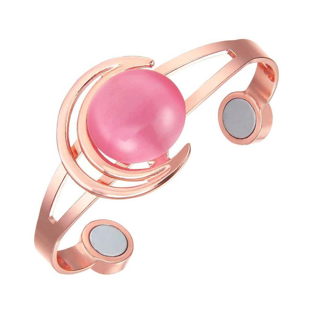 Bransoletka miedziana damska magnetyczna z różowym kamieniem
