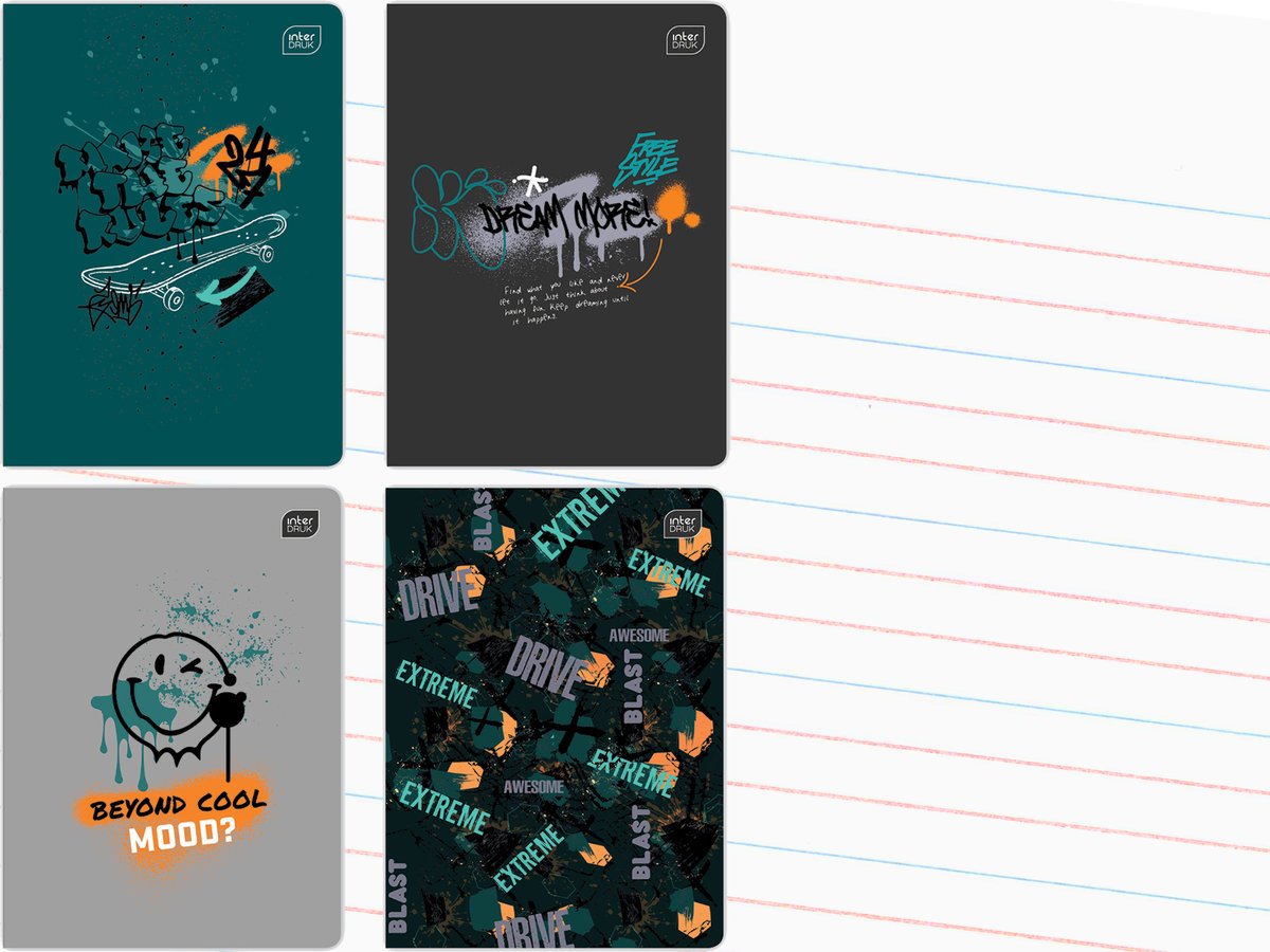 INTERDRUK Zeszyt A5 LINIA DWUKOLOROWA 32 Kartki w LINIĘ Urban MIX