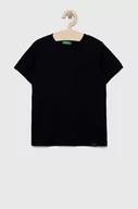 Koszulki i topy damskie - United Colors of Benetton t-shirt bawełniany dziecięcy kolor czarny gładki - miniaturka - grafika 1