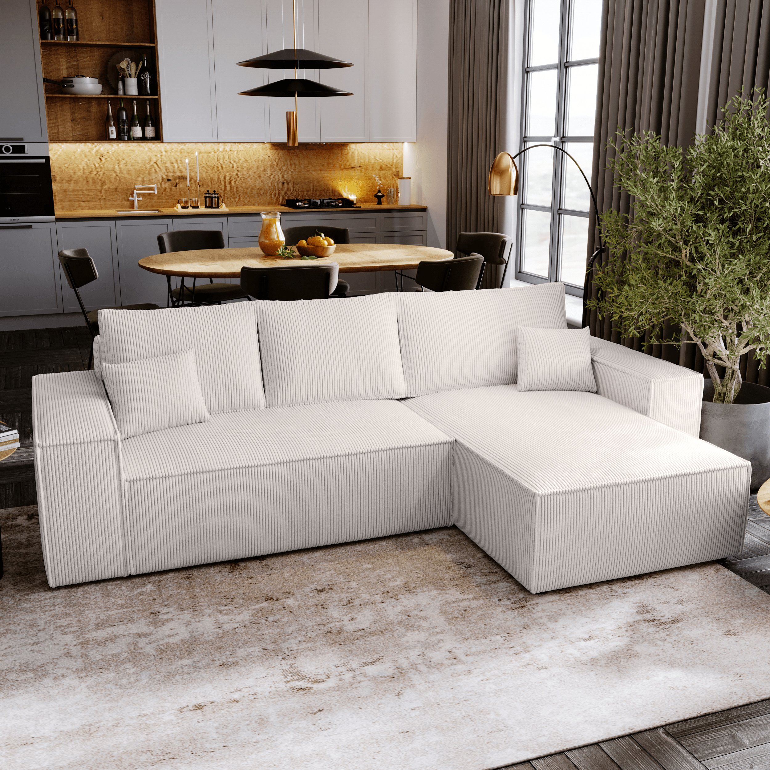 Narożnik z funkcją spania Majorka L - sofa 280 cm z pojemnikiem na pościel, narożnik w kształcie litery L, sofa rozkładana, szybka dostawa & beżowy - Poso 100
