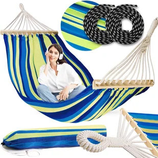 Hamak ogrodowy Bahama Double, niebieski-zielony, 160x220 cm - Hamaki - miniaturka - grafika 1