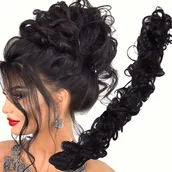 Pozostałe akcesoria fryzjerskie - TEMU 20-calowy długi, kręcony, nieładny koński ogon z przedłużeniem włosów - włókno o wysokiej temperaturze, gęsta, falista tekstura, brązowy/czarny - miniaturka - grafika 1