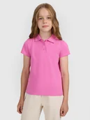 Koszulki dla dziewczynek - 4F Koszulka polo slim dziewczęca - różowa 152 (11-12 lat) - miniaturka - grafika 1