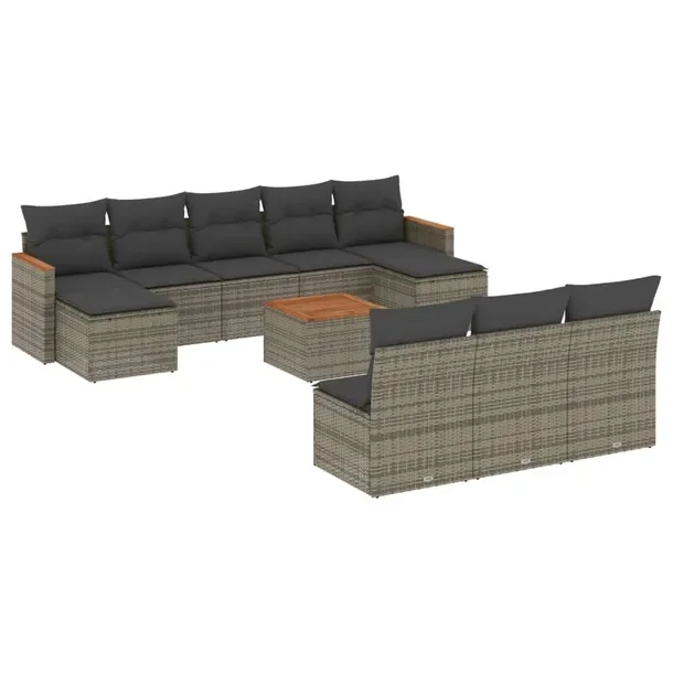 Zestaw wypoczynkowy rattan PE 9-elementowy, szary, 55x62x69 cm