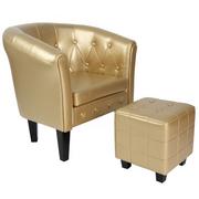 Fotele - Fotel ze stołkiem Chesterfield, złoty - miniaturka - grafika 1