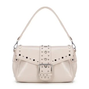 Damska crossbody z ekoskóry w dekoracyjne nity kremowa - Torebki damskie - miniaturka - grafika 1