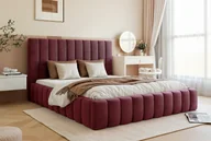 Łóżka - Besilio Möbel - Podwójne łóżko 140x200 Tina Slim - Łóżko tapicerowane, łóżko do sypialni ze stelażem listwowym i podstawą łóżka - Aksamitna tkanina - Bordowy czerwony & Velluto 32 - miniaturka - grafika 1