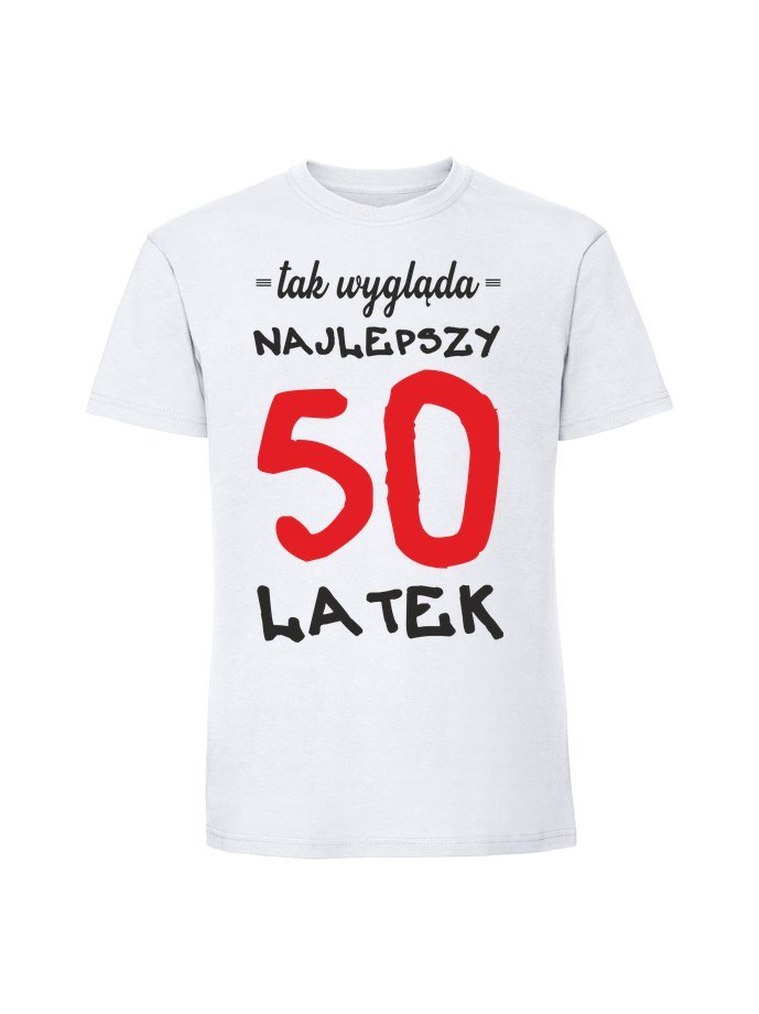 Męska koszulka z nadrukiem - 50 TAK WYGLĄDA NAJLEPSZY 50 LATEK + WIEK biały L