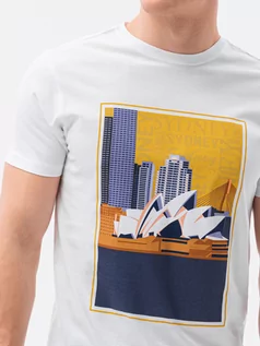 Koszulki męskie - T-shirt męski z nadrukiem - biały V7A S1434 - grafika 1