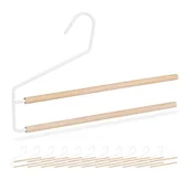 Skarpetki dla dzieci - Relaxdays Wieszak na spodnie zestaw 12 szt., zajmuje mało miejsca i wiele kieszeni, na spodnie, dżinsy i szale, antypoślizgowe, drewno i metal, biały/naturalny, 12 sztuk - miniaturka - grafika 1