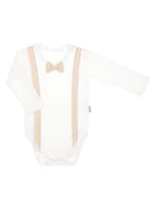 Body dla niemowląt - Chłopięce body na długi rękaw z muszką kremowe Nicol,r.56 - miniaturka - grafika 1