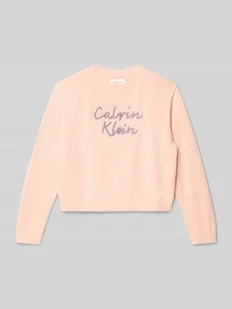 Sweter z dzianiny z wyhaftowanym logo - Swetry dla dziewczynek - miniaturka - grafika 1