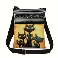 Torebki damskie - Torebka na ramię etniczna boho kolorowe czarne koty kocia rodzina 5 kotów - miniaturka - grafika 1
