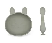 Miseczki i talerzyki dla dzieci - Królik Zestaw Silikonowy Miseczka Plus Łyżeczka- Ciemny Zielony - miniaturka - grafika 1