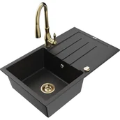 Zlewozmywaki z baterią - Mexen Bruno zlewozmywak granitowy 1-komorowy z ociekaczem i baterią kuchenną Savita, czarny/srebrny metalik - miniaturka - grafika 1