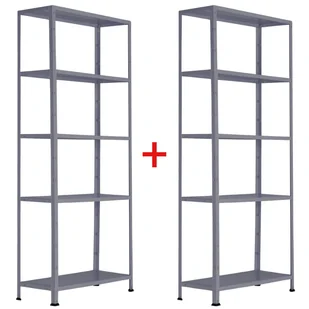 Regał półkowy 1+1 GRATIS, 1760x750x300 mm, 5 półek, nośność półki 75 kg, RAL 7031 - Szafy i regały magazynowe - miniaturka - grafika 1