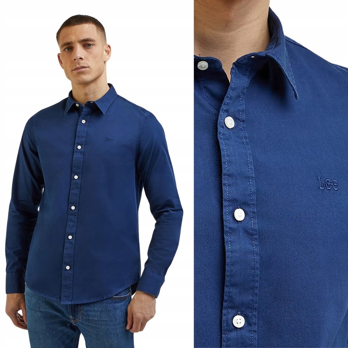 Lee PATCH SHIRT Emperor Navy GRANATOWA KOSZULA CASUAL REGULAR / SLIM S