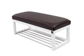 Ławki do przedpokoju - Ławka na buty LPG-4 95cm EMRAWOOD drewno lite kolor biały siedzisko gładkie ekoskóra kolor brązowy - miniaturka - grafika 1