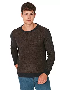 Trendyol Męska bluza z okrągłym dekoltem, gładka, wąska bluza, Szary, L - Bluzy męskie - miniaturka - grafika 1