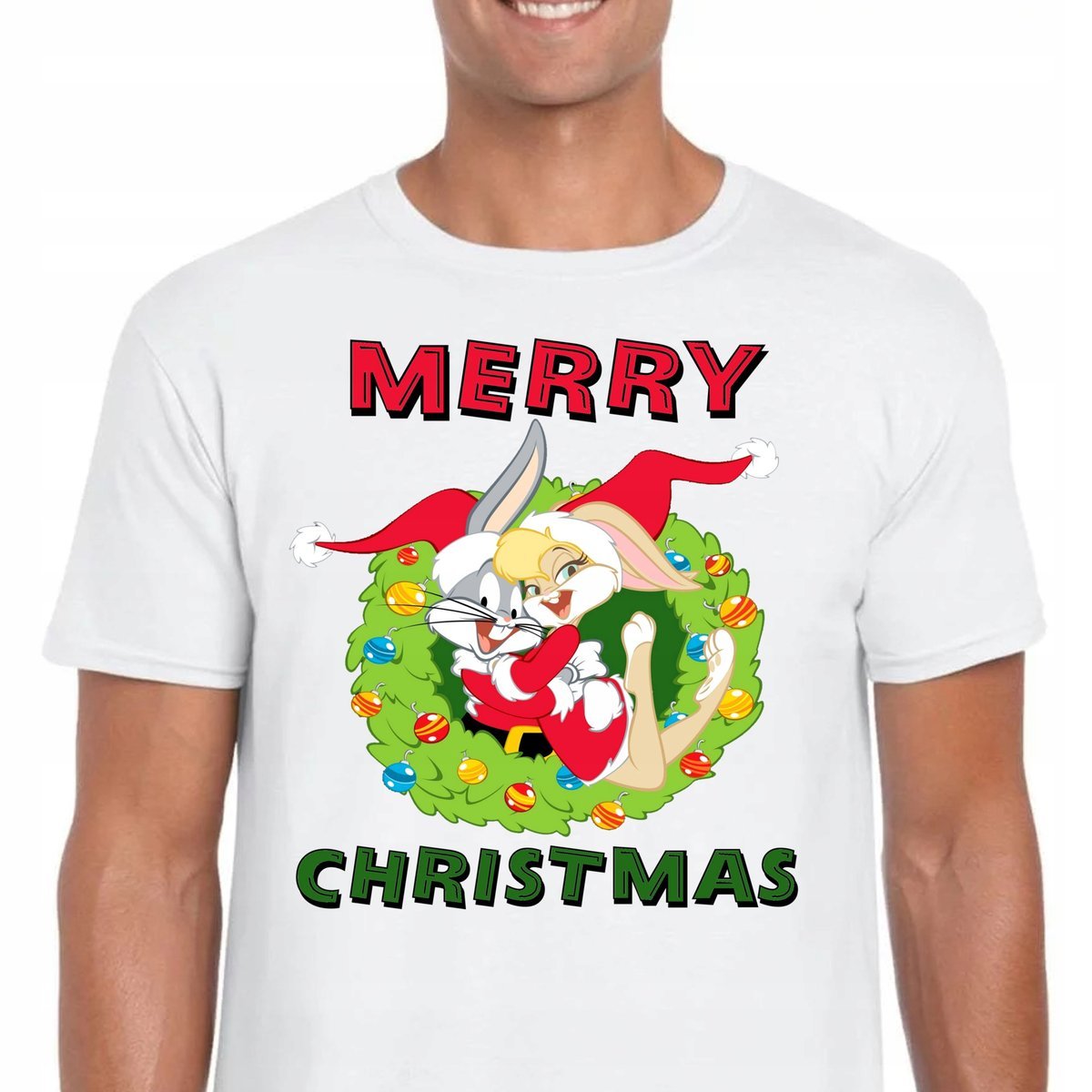 3368 ŚMIESZNA ŚWIĄTECZNA KOSZULKA LOONEY TUNES KRÓLIK BUGS LOLA MIKOŁAJ M