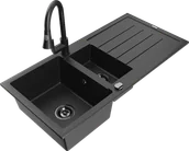Zlewozmywaki z baterią - Mexen Andres zlewozmywak granitowy 1,5-komorowy z ociekaczem i baterią kuchenną Elia, czarny/srebrny - 6515-73-670101-70-B - miniaturka - grafika 1