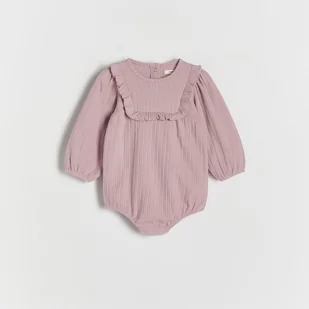 Reserved - Bawełniane body z falbanką - brudny róż - Body dla niemowląt - miniaturka - grafika 1