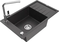 Zlewozmywaki z baterią - Mexen Elias zlewozmywak granitowy 1-komorowy z ociekaczem i baterią kuchenną Flora, czarny nakrapiany - 6511-76-670401-00 - miniaturka - grafika 1