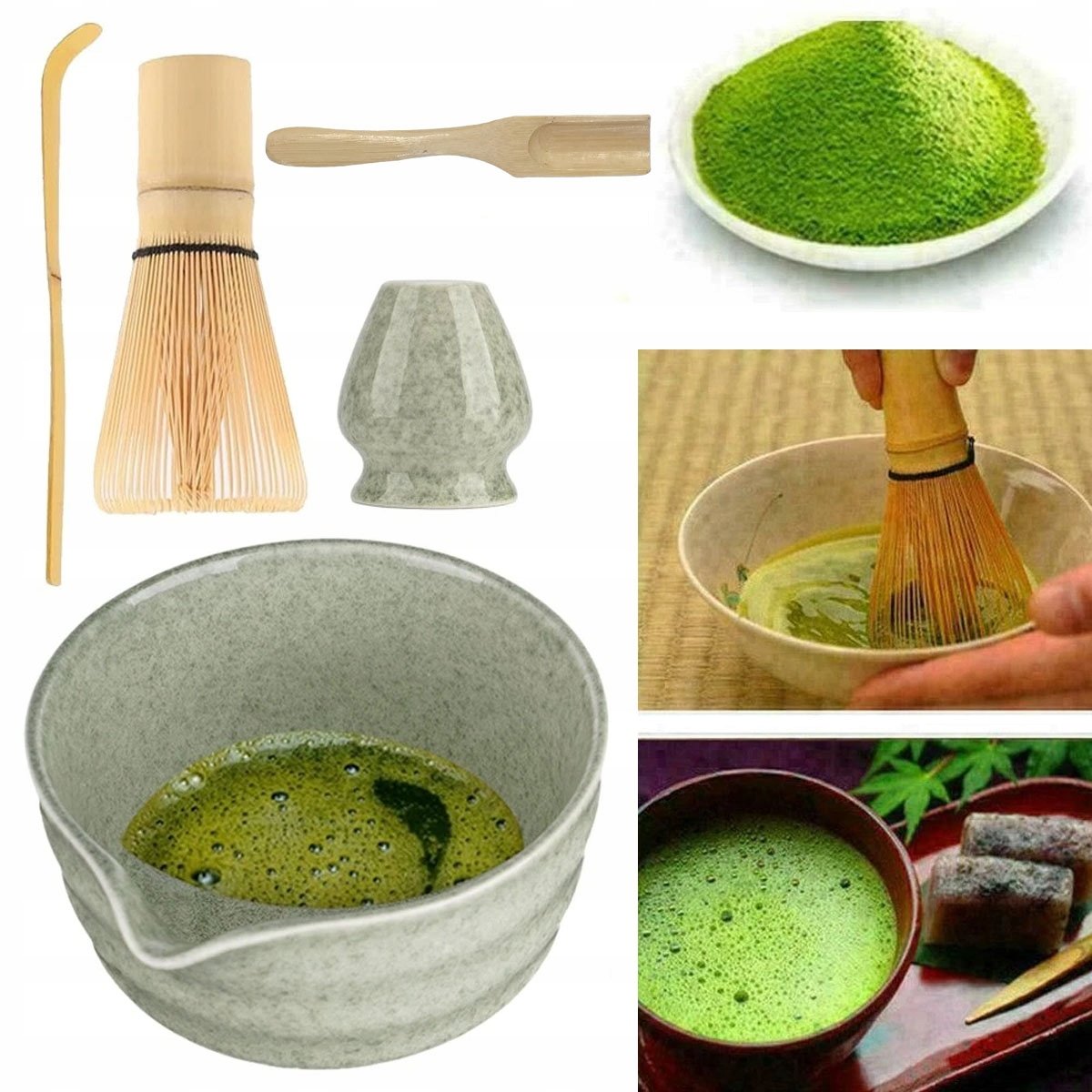 Zestaw prezentowy do herbaty matcha czarka miotełka łyżeczka Mikser Zielony