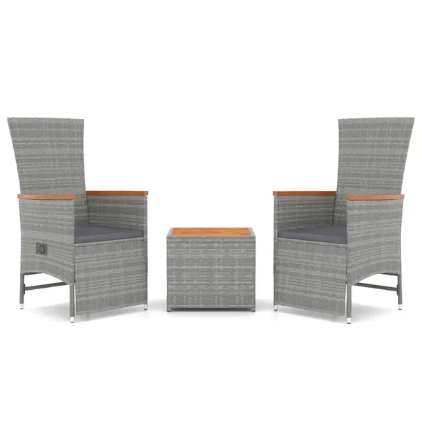 Zestaw wypoczynkowy do ogrodu szary, rattan PE, 2 krzesła i stół 45x45x4