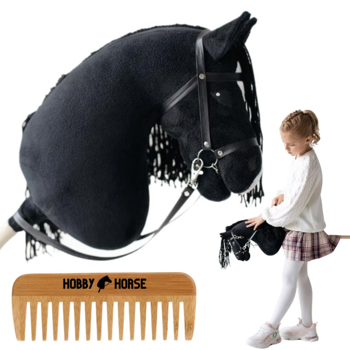 HOBBY HORSE KOŃ NA KIJU KONIK GŁOWA KONIA PATYKU Z GRZYWĄ + GRZEBIEŃ [M-HOBBYHORSE2]