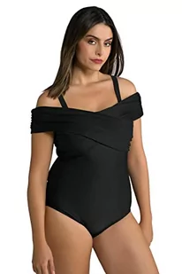 Ulla Popken Damski kostium kąpielowy, z dekoltem typu Carmen, miękkie miseczki, zdejmowany, ciemnoszary, 54 - Stroje kąpielowe - miniaturka - grafika 1