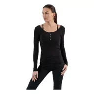 Koszulki i topy damskie - PIECES Kitte Long Sleeve Ribbed Top, czarny, S - miniaturka - grafika 1