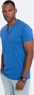 Koszulki męskie - Ombre Męski t-shirt z okrągłym rozpinanym dekoltem henley niebieski V2 OM-TSCT-0155 S - miniaturka - grafika 1