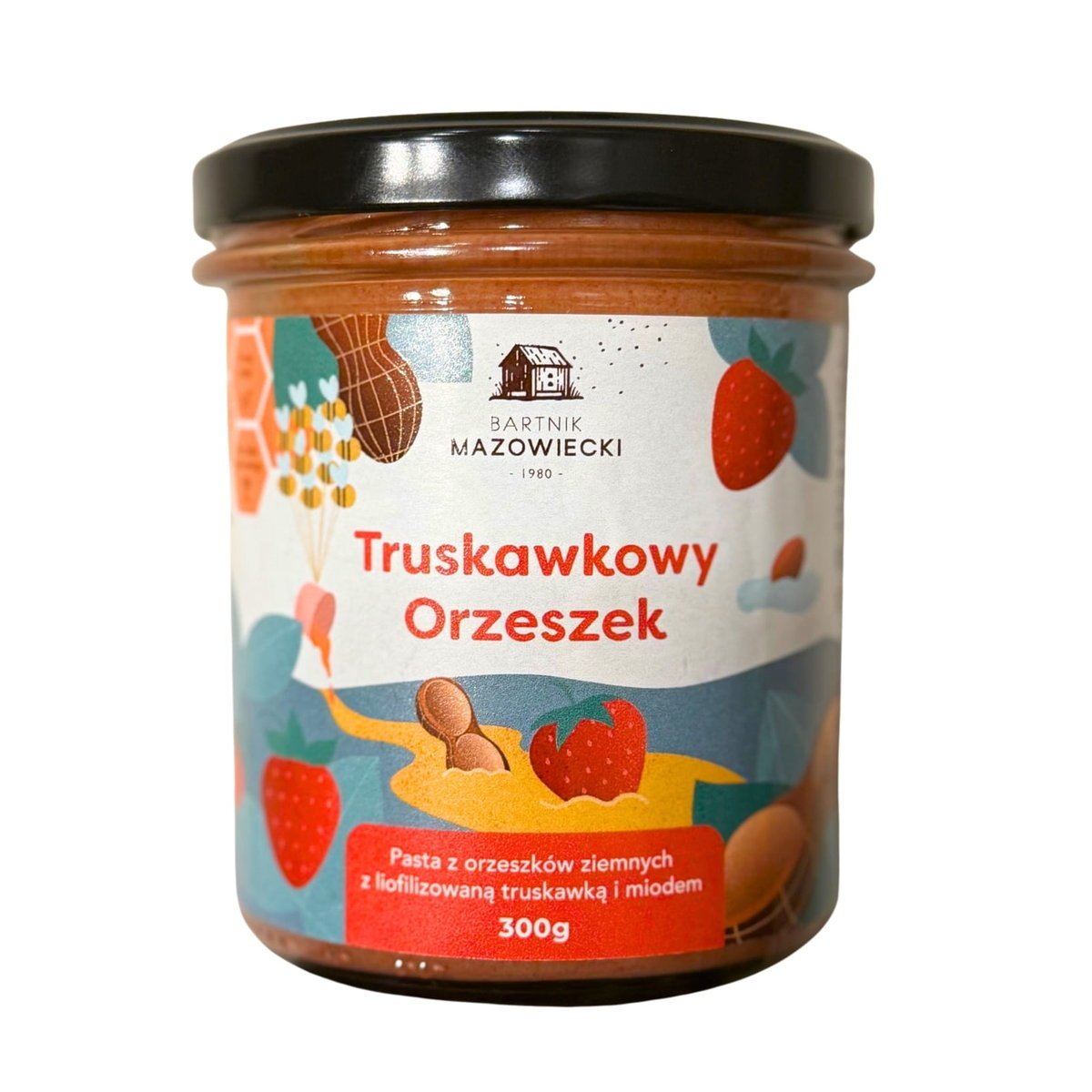 Truskawkowy orzeszek - pasta orzechowa z miodem i liofilizowaną truskawką / Bartnik Mazowiecki