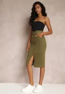 Spódnice - Zielona Jeansowa Spódnica Ołówkowa Midi z Guzikami i Rozcięciem Jackiesa - miniaturka - grafika 1