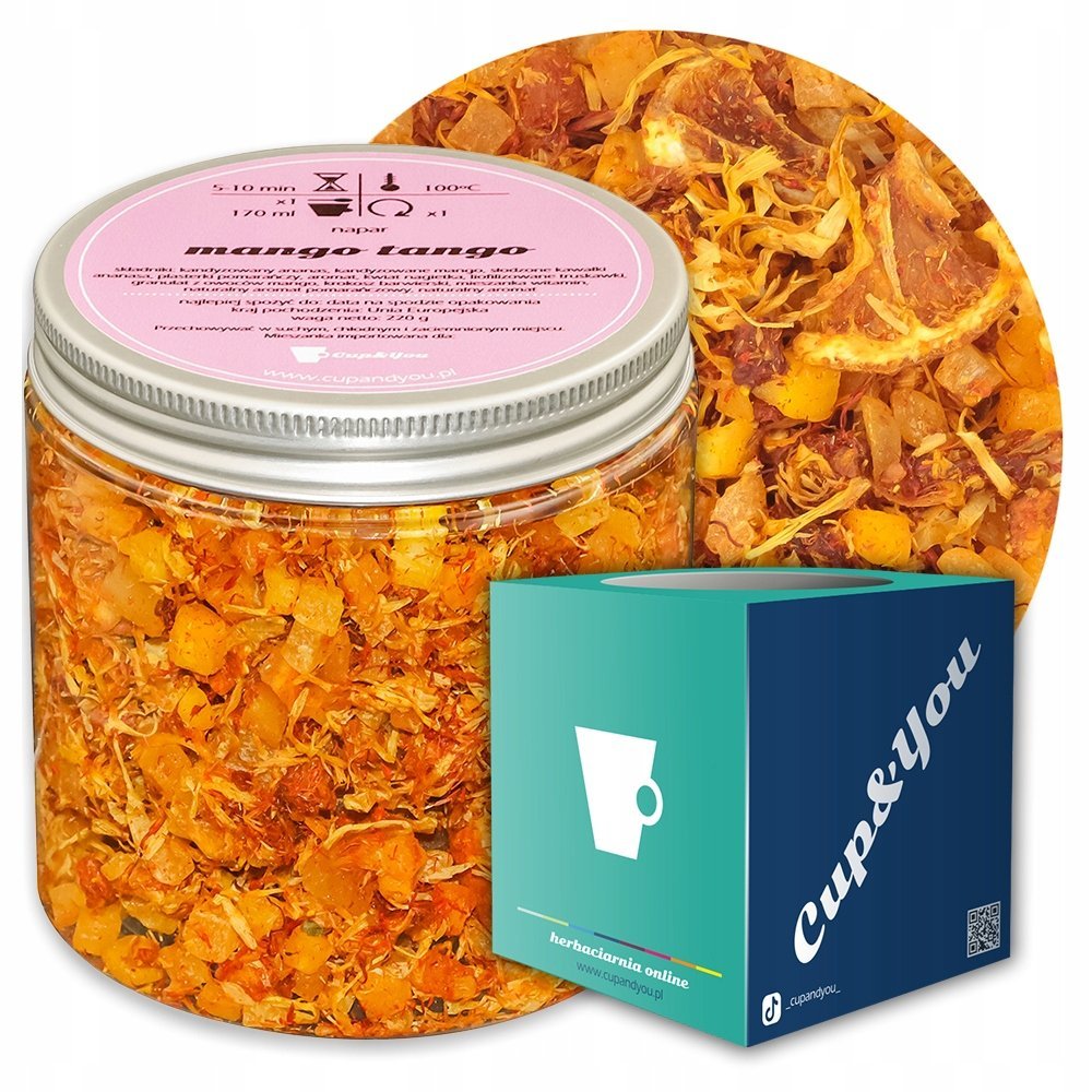 Herbata owocowa MANGO TANGO o niezwykle intensywnym smaku mango i cytrusów - herbata liściasta sypana mieszanka napar susz - gotowa na prezent upomi..