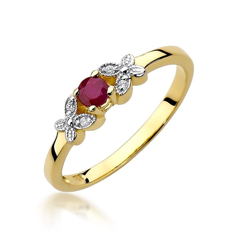 Złoty pierścionek Rubin 0,15ct żółte złoto pr. 585
