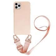 Etui i futerały do telefonów - D-Pro Crossbody Silicone Case XL Strap etui z paskiem do iPhone 13 Pro Max (Pink) - miniaturka - grafika 1