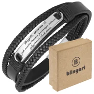 Bransolety męskie - Bransoletka z GRAWEREM skórzana męska srebrna blaszka plecionki czarne - miniaturka - grafika 1