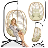 Fotele ogrodowe wiszące - Sofotel, fotel wiszący bujany ogrodowy Toskana kosz huśtawka kokon beżowy, składany - miniaturka - grafika 1