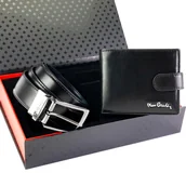 Paski - Pierre Cardin męski zestaw skórzany rozbudowany portfel i pasek do spodni - miniaturka - grafika 1