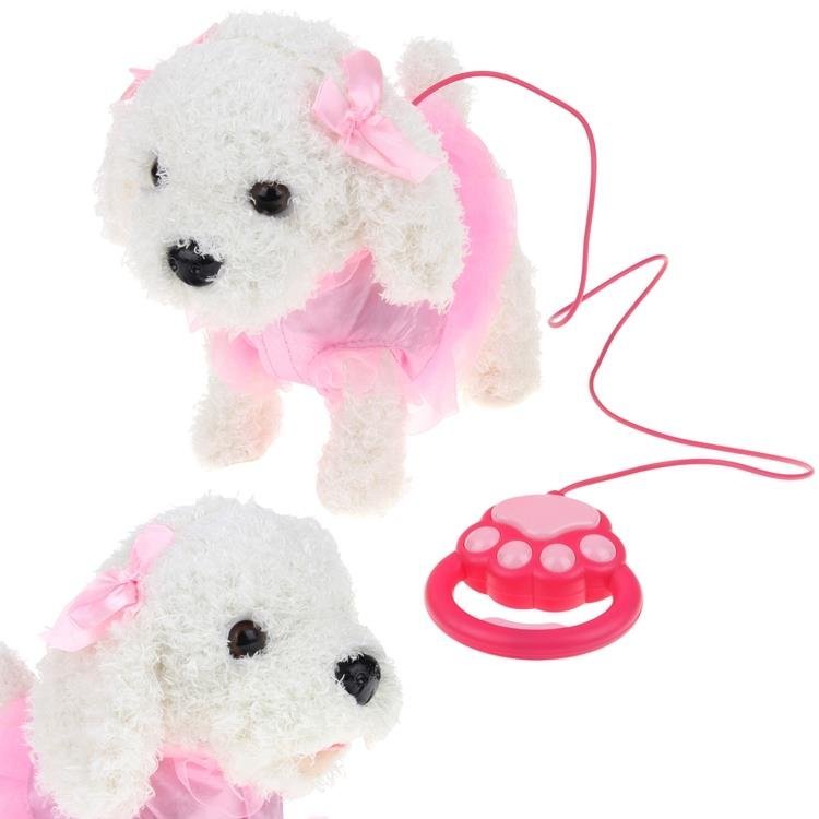 Interaktywny Piesek Chodzi na Smyczy Maskotka Pudel Szczeka Rusza Ogonem - w Sukience